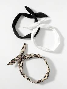 3件套豹纹发带可爱头巾发箍吸汗带，适合上学、大学、秋冬季节，女士蝴蝶结发饰，适合度假装扮，优雅围巾，柔软头巾，夏季穿搭 - 彩色 - 查看 5