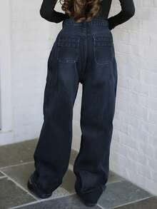 Jeans de pierna recta para mujer - Pantalones vaqueros con bolsillos en diagonal, pantalones vaqueros clásicos versátiles y cómodos para uso diario