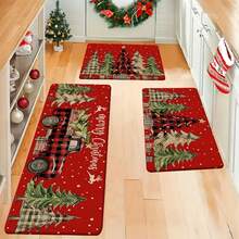 1/2/3 piezas Juego de alfombrillas de cocina navideñas acolchadas de 0.47 pulgadas/1.2 cm - Diseño con árbol de Navidad y camión, alfombras de franela antifatiga para decoración navideña, perfectas para sala de estar, dormitorio, comedor y talla grande - Multicolor - Ver 4