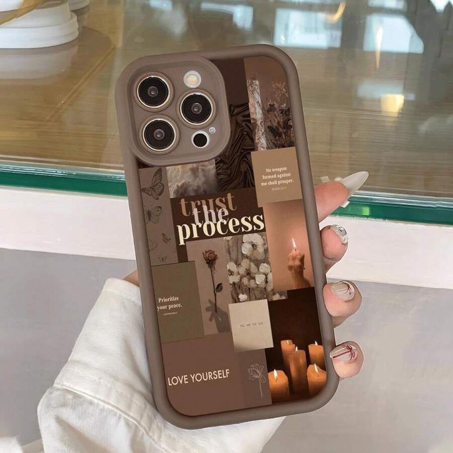 Funda de teléfono con estampado de flores de moda, funda protectora de teléfono con diseño lindo, accesorio de teléfono compatible con iPhone - Café integral - Ver 1