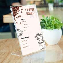 2 piezas Soporte inclinado de acrílico de 4x6 pulgadas: Soporte inclinado para exhibir letreros, menús, volantes y documentos - Organizador de escritorio transparente para cafés, tiendas, oficinas, bares y restaurantes