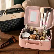 Estuche De Cosméticos Espaciosa Con Espejo Pequeño - Rosa - Ver 2