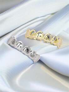 1 szt./2 szt. w stylu hip-hopowym, wydrążone zęby wampira, inkrustowane błyszczącą cyrkonią, platerowane 18-karatowym złotem, akcesoria na Halloween, świąteczne, uliczne, w zestawie pęseta i wosk dentystyczny, wydrążone aparaty ortodontyczne w stylu hip-hopowym, inkrustowane cyrkonią 5A, zęby zombie odgrywają rolę akcesoriów do aparatów ortodontycznych w stylu rap.