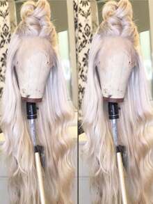 Platinum White Body Wave Lace Front Wigs Human Hair For Women 250 Density Glueless Wigs Human Hair Pre Plucked Bleached Knots 13x6 HD Transparent Brazilian Remy White Colored Wig Water Wave Human Hair Wig With Baby Hair - 米色 - 查看 6