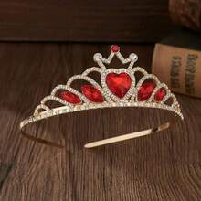 1pc Heart Shaped Rhinestone Crown, Luxury Crystal Bridal Crown, Valentine's Day Heart Red Crown, Decor - Multicolor - View 4
