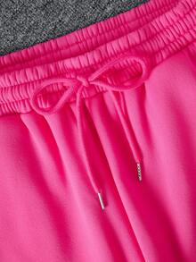 Customized Women Letter Graphic Drop Shoulder Sweatshirt & Sweatpants - Hot Pink - View 4