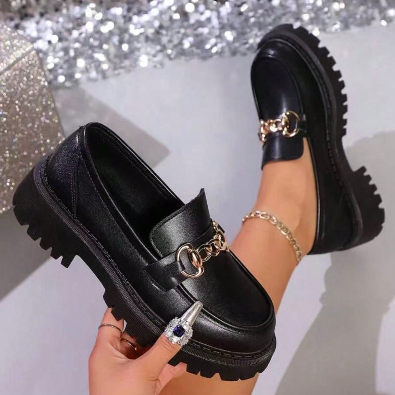 Mocasines planos de mujer para otoño/invierno, estilo británico de piel negra con efecto vintage
