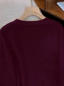 新款V领纽扣针织开衫长裙套装，羊毛混纺女士毛衣套装，酒红色，优雅舒适，时尚百搭，宽松针织毛衣，适合通勤、街头穿搭、婚礼宾客装扮或圣诞派对针织套装 - 酒紅色 - 查看 7