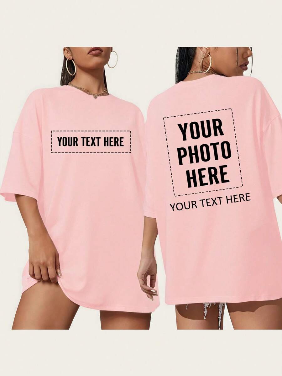 Customized Photo T-Shirt, Customize Girlfriend T-Shirt Valentine's Day Gift - Add Your Favorite Photo And Text (Girlfriend Photo/Couple Photo/Family Photo/Selfie/Pet Photo/Friend Photo) Summer - Dusty Pink - View 1