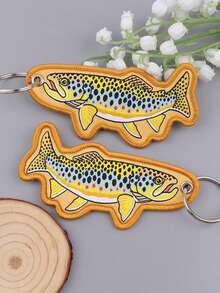 1 件手工制作的鱼形钥匙扣、海洋包包挂饰、海洋钥匙扣、人造鱼饵钥匙扣、串珠鱼形挂饰、渔夫礼物汽车配件可爱哥特 Y2k 包包配件挂绳带身份证夹圣诞节