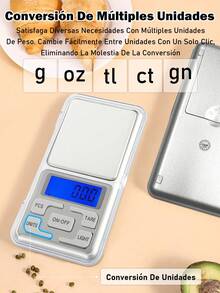 1 pieza Báscula electrónica digital de bolsillo mini de alta precisión para calibración de joyería, diamantes, oro, monedas; báscula de pesaje portátil 500g/0.01g con función de conteo, pantalla LCD azul g/tl/oz/ct/gn. - Plateado - Ver 5
