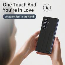 غطاء هاتف أحادي اللون بحامل وحلقة حماية العدسة بطراز متميز من المتجر الرئيسي، مناسب للجنسين، مناسب لهواتف سامسونج Zfold3/Zfold4/Zfold5/Zfold6/Zfold7