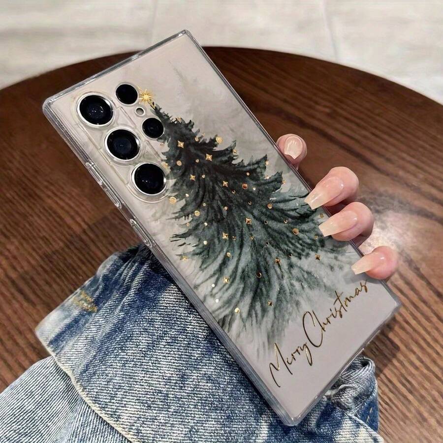 Christmas Tree Straight Edge Transparent Phone Case For Apple  17 Air/16 15 14 13 12 Pro Max/17 16 15 14 Plus 13 12 11 Pro/X/Xs Max/XR/7/8 Shockproof Suit For Samsung S22 S23 S24 S25 Ultra/Plus/FE/Edge/+ A14 A15 A16 A25 A26 A34 A35 A36 A53 A54 A55 - 透明的 - 查看 1
