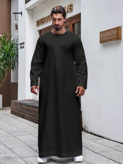 Muslim Men's Casual Solid Color Traditional Arabic Long Robe