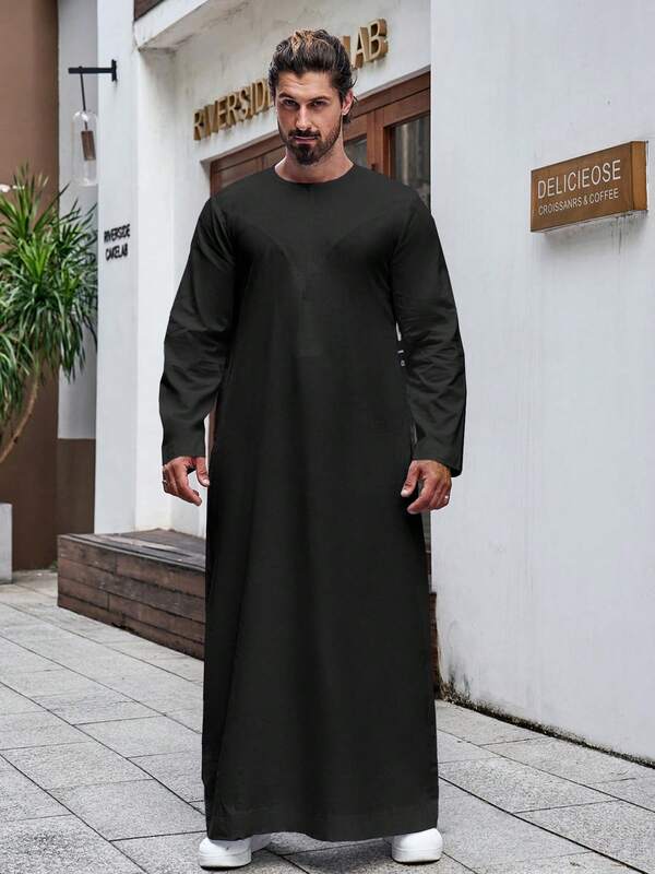 Muslim Men's Casual Solid Color Traditional Arabic Long Robe