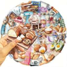 50 Reusable Self-Adhesive 2D Transparent Baking Cartoon Stickers - Colorful Mixed Colors, Irregular Shapes, Suitable For DIY Skateboards, Suitcases, Helmets, Water Bottles, Plastic Surfaces - Kitchen Theme Decorative Stickers