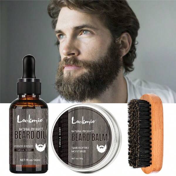 Men's Beard Grooming Kit - Beard Balm, Beard Oil & Beard Brush - Deep Moisturizes, Softens Beard & Tames Frizz - Strengthens & Brighten Beard, Reduces Itchy Skin - Smooth Application, Easy To Style - Mustache Grooming Products For Daily Beard Care (1fl.Oz/30ml Beard Oil & 1oz/30g Beard Balm)