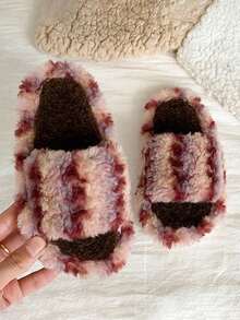 1 Pair Girls Fluffy Slippers, 2025 Winter New Warm Indoor Home Cute Non-Slip Thermal Slippers - Pink - View 1
