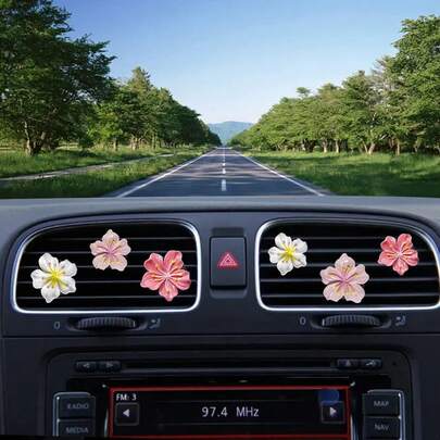 1 Pair Cute Air Fresheners Vent Clips 6 PCS, Flower Car Air Vent Clips Pink Accessories Interior Aesthetic Women Car Air Conditioning Vents Decorations (Peach Blossom)