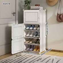 多层大容量防尘收纳柜，可折叠鞋架，适用于卧室、客厅、走廊家用 - 白色 - 查看 7
