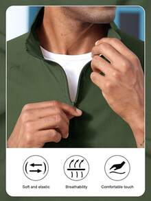 Men's Lightweight Quarter Zip Pullover Windbreaker For Golf  Hiking  Running Wind Breaker Jackets With Pockethalloween - 綠色 - 查看 9