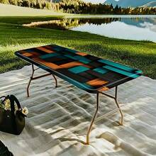 1 pièce Nappe à bord élastique, nappe extensible à l'atmosphère festive, design à motif géométrique coloré, nappe décorative de salle à manger , convient pour les fêtes et célébrations, ajoutant des couleurs joyeuses, rehaussant la décoration intérieure. Housse de table d'extérieur, accessoire de pique-nique, peut être utilisé à l'intérieur et à l'extérieur