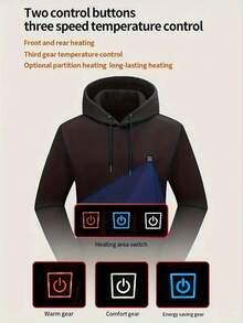 [Um moletom aquecido com 7 zonas de aquecimento] Um moletom aquecido com 7 zonas de aquecimento - Interface USB, aquecimento elétrico inteligente, bolsos, configurações de temperatura ajustáveis - Um design de moletom aquecido elegante e prático.