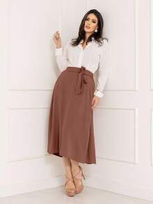 Viscose Midi Skirt With New Lining - Marrón - Ver 4