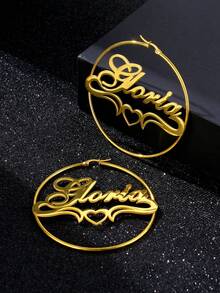 70毫米圆形耳环，女士款，可定制名字，时尚个性化波西米亚风格，不锈钢金色草书字母手工超大夸张耳环，派对首饰，生日和节日礼物，圣诞礼物。 - 金色-UnlockingYourDreamsRegular-lgZoV-2 - 查看 4