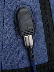 Mochila casual de moda para hombres con diseño de tira reflectante y USB a prueba de agua - Azul - Ver 7
