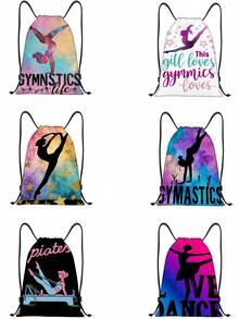 Mochila con tema de gimnasia y ballet - Mochila de cuerdas de doble cara, bolsa de gimnasia con lema de gimnasia, bolsa plegable de estilo bohemio con cordón, perfecta para clase de ballet, práctica de danza, escuela, viaje - Diseño rosa/azul/morado/negro, lavable a máquina, regalo ideal para bailarines. Bolsa deportiva de 16 "x 13" para deportes, fitness, ejercicio, bolsa de viaje de gran capacidad para vacaciones, para mujeres y hombres, bolsa de yoga esencial para viajes