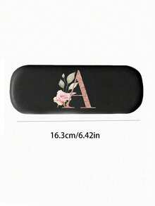 Printed With Flowers And Letters A-Z Elegant Personalized Black Glasses Case For Men & Women - Hard Shell Eyeglass Protector With Wear-Resistant Soft Lining, Suitable For Prescriptions Eyeglasses And Various Eyeglasses Accessories For Women- Portable Myopia & Glasses Organizer For Travel & Daily Use,Birthday Party Gifts(Except U Q X)