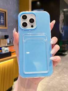 2-In-1 Candy Color Card Slot Phone Case, Compatible With IPhone Air/17/17 Pro/17 Pro Max/16/15/14/13/12/11 Pro Max/16 Plus, Minimalist Shock-Proof Transparent Soft Shell - Sky Blue - View 3