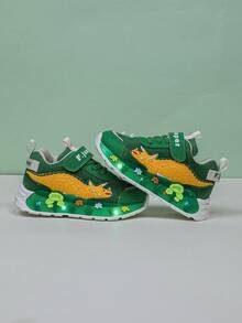 Infant Fashion LED Lighting Dinosaur Mesh Breathable Athletic Shoes, Suitable For Boys And Girls - Casual, Shock-Absorbing, All-Season Anti-Slip Outdoor Running And Walking Shoes