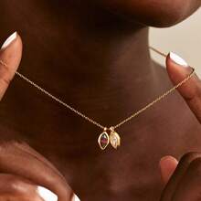 Customized Birthstone Leaf Necklace, Oval Birthstone Necklace, Anniversary Family Gift, Birthday Gift, Grandmother Gift, Mother's Day Gift (For Her) - Multicolor - View 4