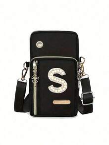 Women's Phone Pouch, Fashionable Pearl Rhinestone Monogram Design, A-Z Letter, Mini Crossbody Bag, Vertical Women's Coin Purse, Sports Armband/Running Wristband, Mini Casual Crossbody Phone Pouch With Earphone Hole, Suitable For Professionals, College Students, Work, Business, Commute, Office, Anniversary, Gift For Lover, Birthday, Valentine's Day, Christmas, Thanksgiving - Multicolor - View 10