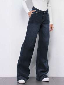 Jeans de pierna recta para mujer - Pantalones vaqueros con bolsillos en diagonal, pantalones vaqueros clásicos versátiles y cómodos para uso diario