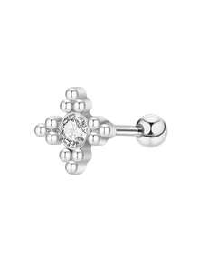1 pièce Boucle d'oreille clou minimaliste moderne en acier inoxydable argenté avec zircone, bijou de piercing de cartilage, accessoire essentiel unisexe pour usage quotidien