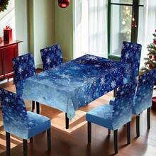 1/4/5/6/7/36pcs Christmas Snowflake Pattern Chair Cover/Seat Covers Set, Suitable For Indoor Home, Restaurant, Hotel, Ideal Choice For Modern Daily Decoration. Tablecloth Fits Square Dining Table, Elastic Chair Covers Are Washable.