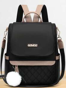 Rucsac matlasat impermeabil, cu buzunare multiple, brodat, antifurt, ușor, casual la modă, rucsac pentru școală, portofel elegant și ușor, portabil, geantă de voiaj pentru femei cu pandantiv cu pompon, geantă de voiaj pentru umăr din nailon pentru femei, geantă organizatoare pentru mămici, potrivită pentru femei care fac cumpărături, elevi de școală primară, gimnaziu, boboci și doi ani de facultate, absolvenți noi și lucrători la birou, perfectă pentru școală, serviciu, naveta, activități în aer liber, călătorii, drumeții - Albastru - Vizualizare 2