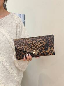 Leopard Print Envelope Bag, Vintage Style Niche Design Fashion Handbag For Women - Brown - View 5
