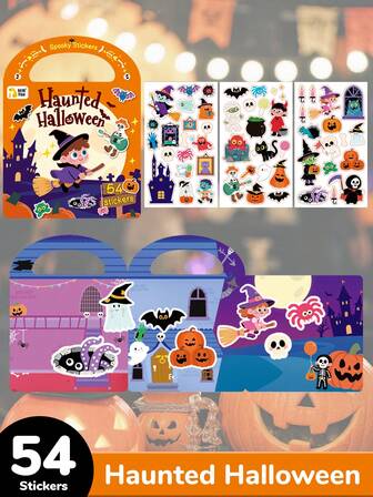 54 Halloween Pumpkin Stickers, Suitable For Party Decorations, Water Bottle Decals, Windows, Party Supplies, Quiet Sticker Books, Travel Stickers, Travel Toys, Party Favors, Teen Christmas Halloween Gifts, Cozy Elves, Halloween Decorations, Holiday Stickers, Cartoon Style, Self-Adhesive Stickers, Paper Materials, Holiday Decorations