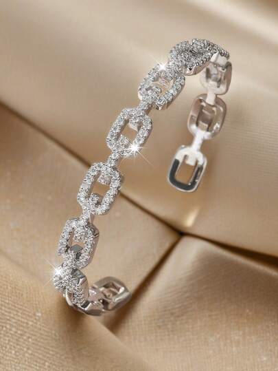 1 件奢华方晶锆石手镯女式镀银可调节手链节日周年订婚珠宝礼物送给女友妻子爱人
