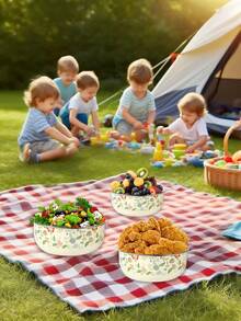 3pcs Enamel Food Storage Bowls, 12/14/16 Containers, Patterned Design Stylish With Lids, Multi-Functional Airtight Storage Containers, Serving Bowls For Soup, Salad, Lunch Box, Freezer , Suitable For Home Kitchen, Office, School, Outdoor Camping