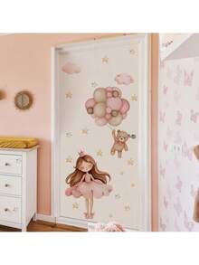 1/ 2 Sheets Cute Princess Teddy Bear Wall Stickers - 4 Styles Princess Decals,Removable Nursery Decals For Baby Girl Room Decor, Pink Gold Theme, Dreamy Wall Art & Cute Animal Stickers & Stars Clouds Balloons Design - Multicolor - View 4