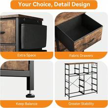 12 Drawer Dresser,Fabric Dresser For Bedroom,Tall Vertical Chests Of Drawer,Storage Drawer Organizer Unit With 5 Side Pockets & 2 Hooks,Metal Frame,Wooden Top For Clothes Living Room Hallway Entryway - Marrón - Ver 6