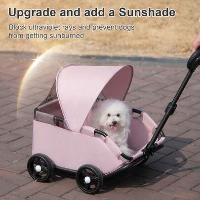 Dog Stroller, 4 Wheels Folding Dog Cart, Pet Stroller, With Sunshine Cover For Travelling Shopping Walking Playing For Small Dogs Cats
