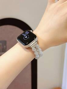1 Piece Of Women's Clear Cat Eye Stone Bead Metal Bracelet Strap Compatible With 38/40/41/42/44/45/46/49mm Compatible With Apple Watch Strap Ultra/Se10/9/8/7/6/5/4/3/2/1