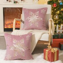 1pc Snowflake Embroidery Pillowcase, Soft Velvet Fabric, Decorating Sofa And Living Room, Pink - Pink - View 8