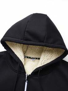 2 件套青少年男童新款运动休闲连帽衫套装，秋冬羊毛连帽衫 + 运动裤，时尚百搭保暖休闲装 - 黑色 - 查看 3